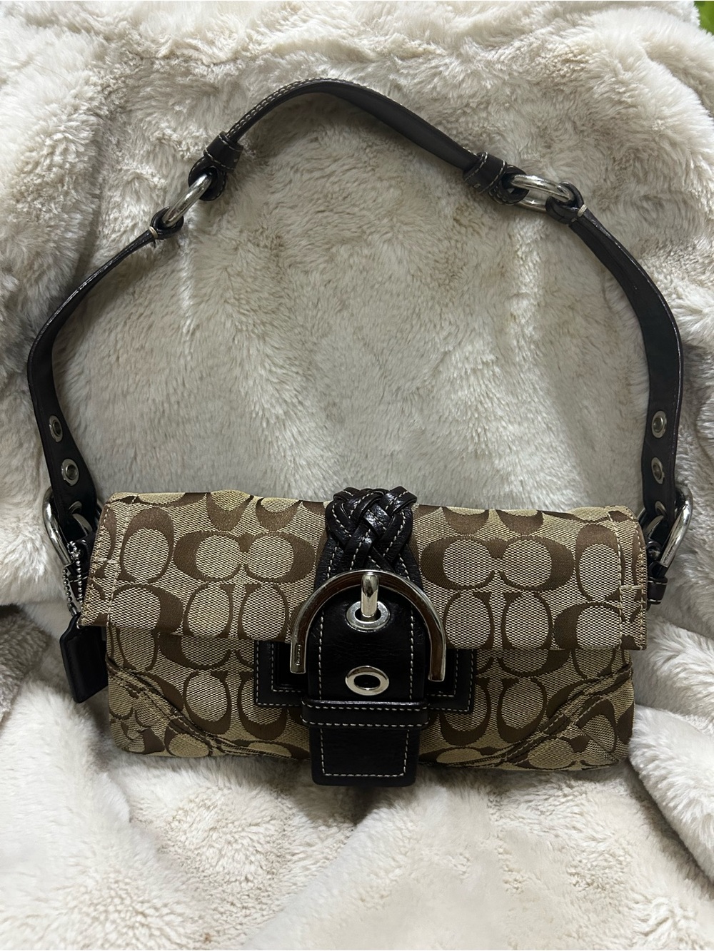 Coach Signature Jacquard Shoulder Bag in Brown and Black